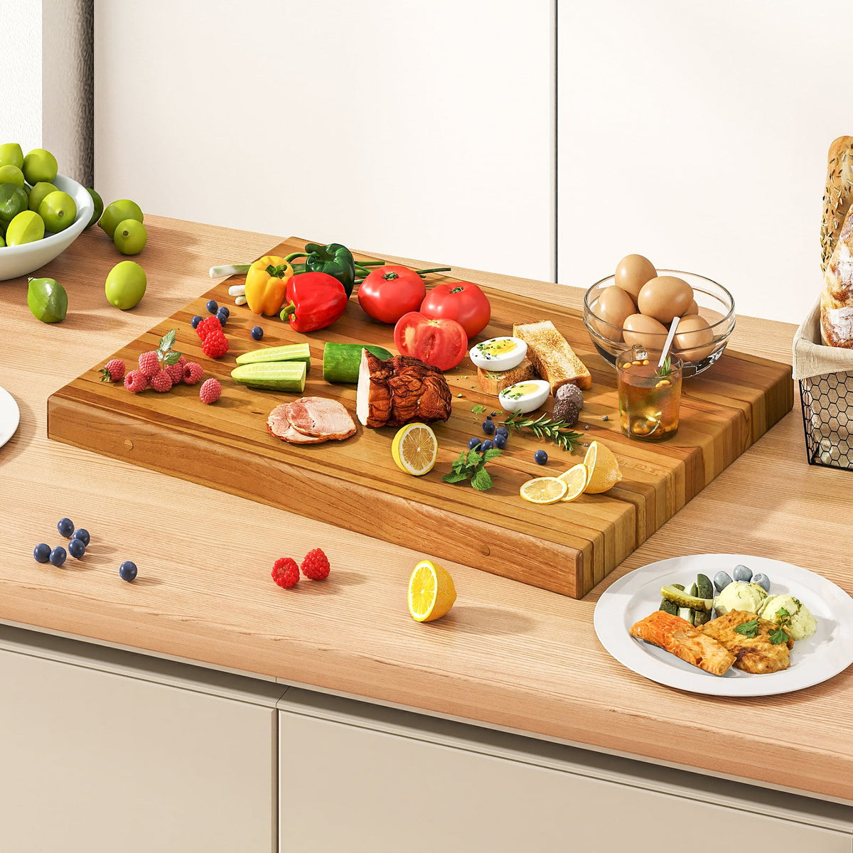 Teak Wood Cutting Board Extra Large 24 Inch Reversible Cutting Board with Handle-Kitchen Tools-DECOROLALA