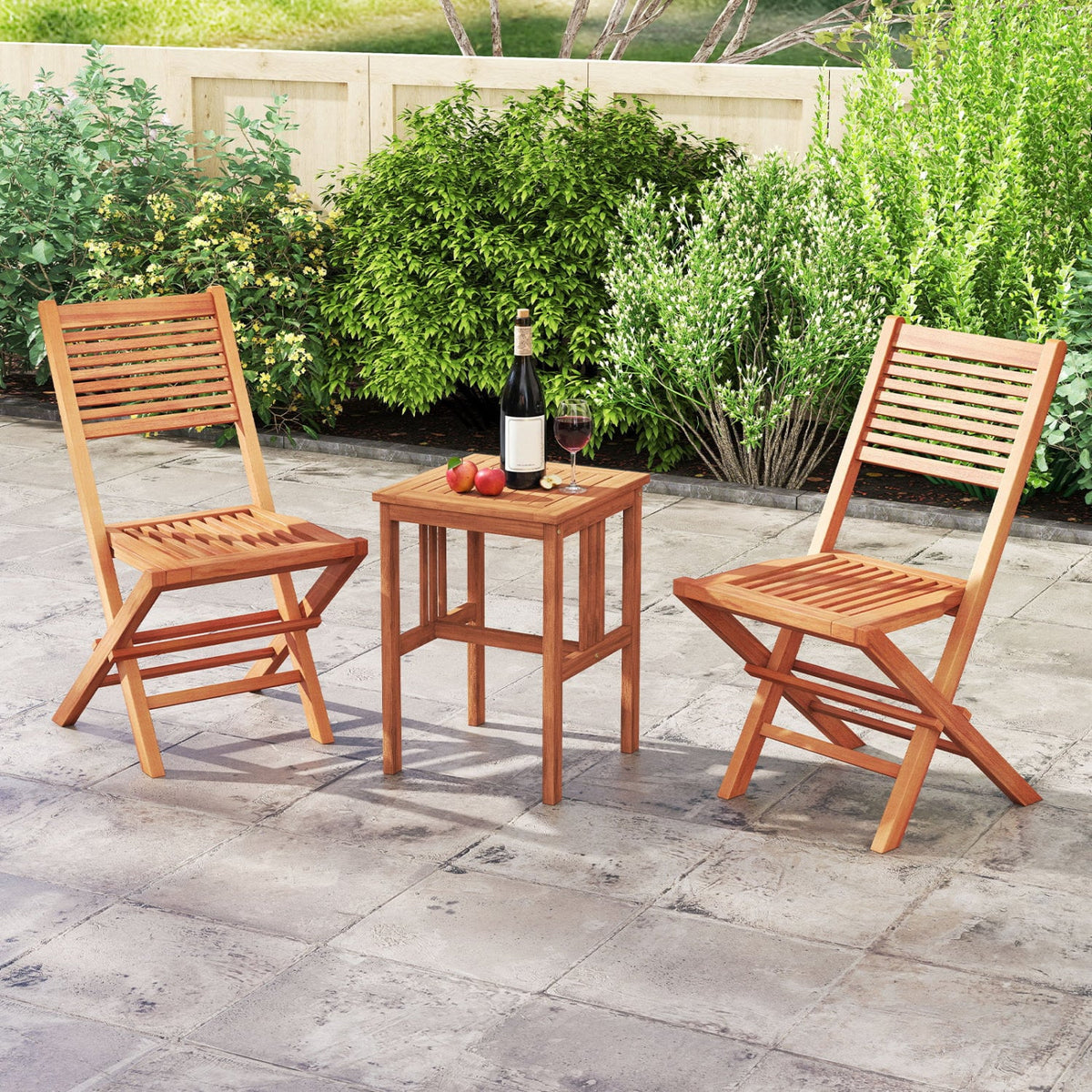 Teak Wood Folding Patio Chairs Set of 2 with Slatted Seat & Portable Design for Deck-Patio Dining Chairs-DECOROLALA