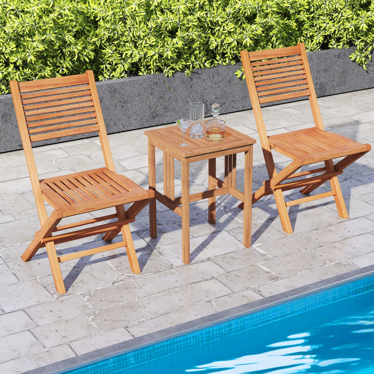 Teak Wood Folding Patio Chairs Set of 2 with Slatted Seat & Portable Design for Deck-Patio Dining Chairs-DECOROLALA