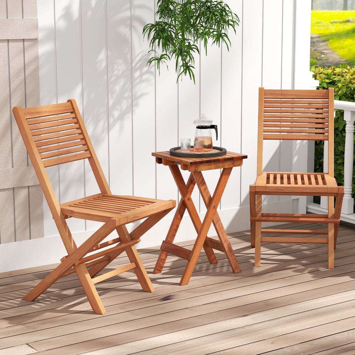 Teak Wood Folding Patio Chairs Set of 2 with Slatted Seat & Portable Design for Deck-Patio Dining Chairs-DECOROLALA