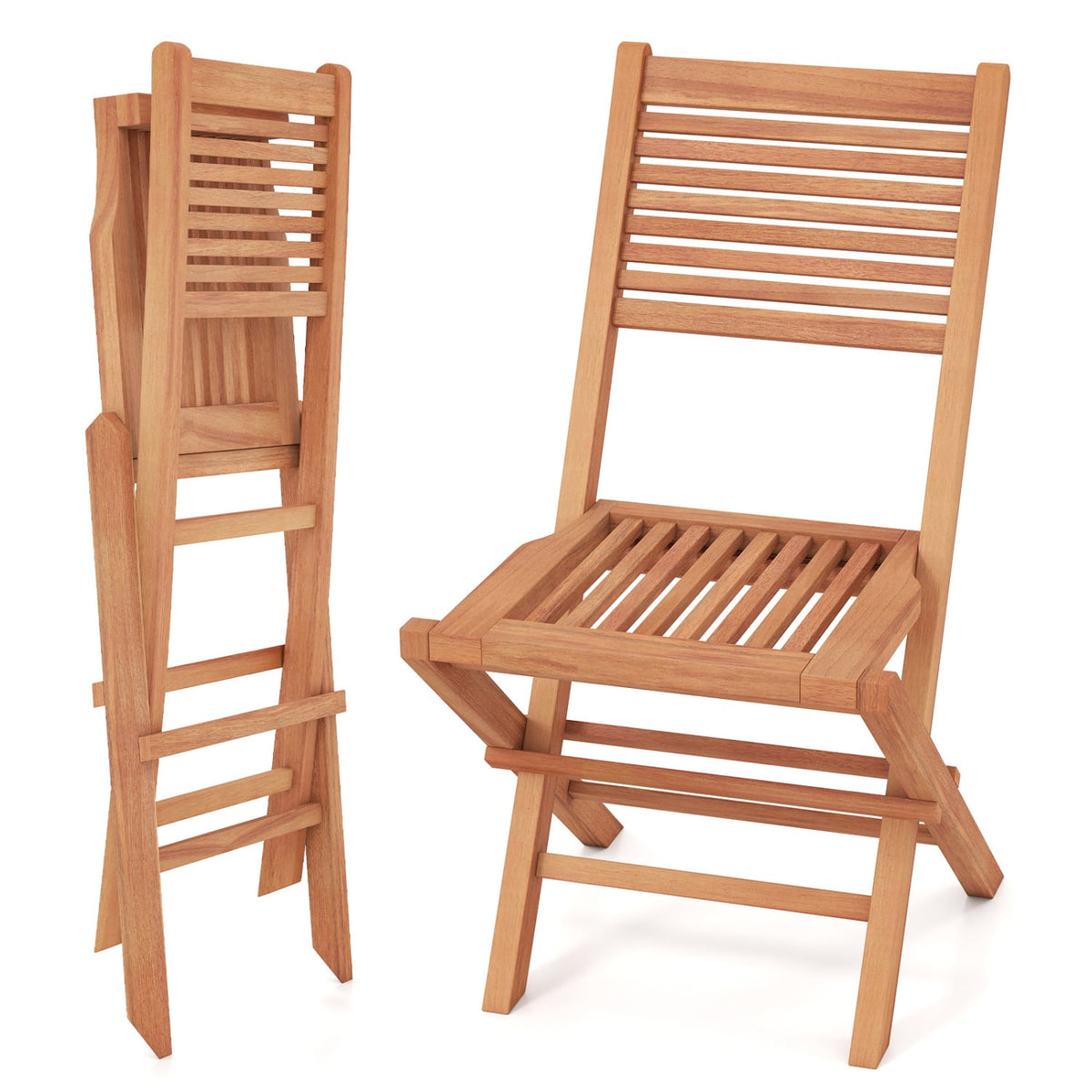 Teak Wood Folding Patio Chairs Set of 2 with Slatted Seat & Portable Design for Deck-Patio Dining Chairs-DECOROLALA