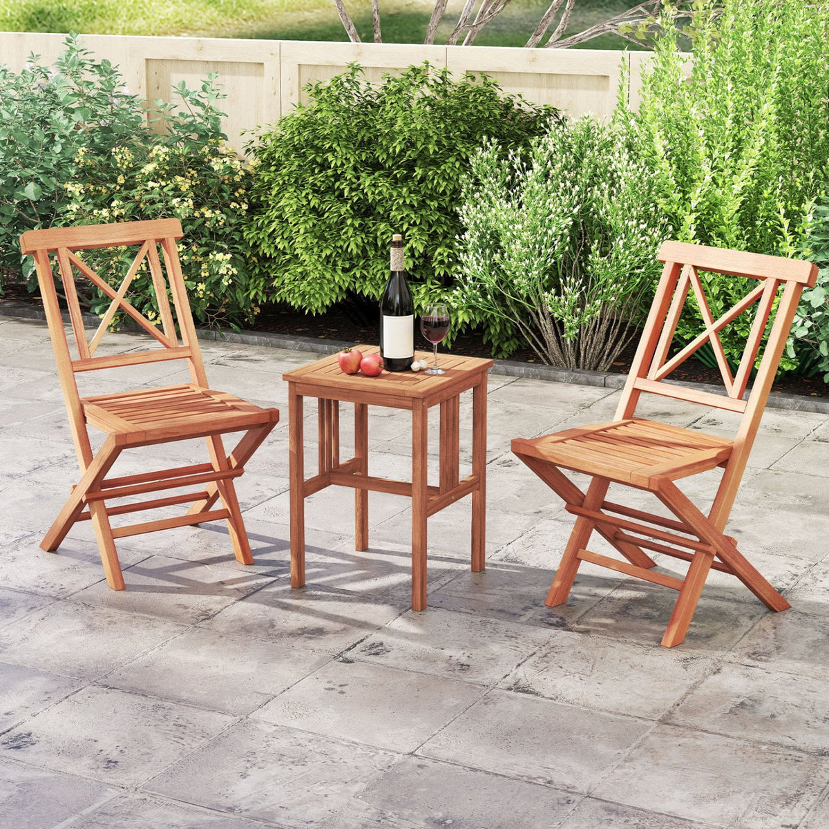 Teak Wood Folding Patio Chairs Set of 2 with Sturdy Frame & Comfort Back for Garden-Patio Dining Chairs-DECOROLALA