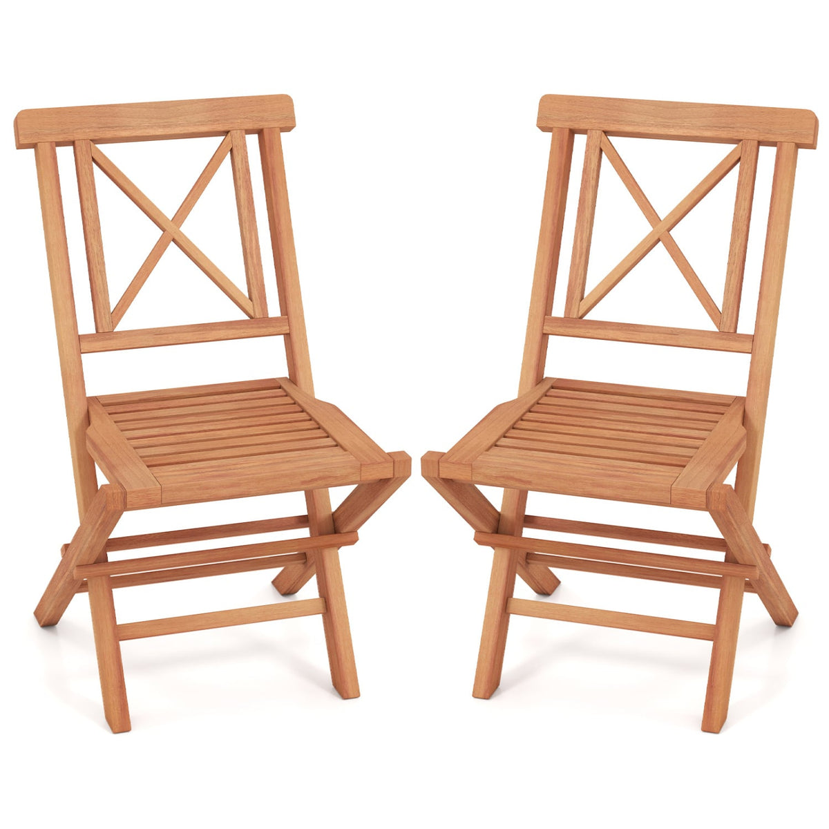 Teak Wood Folding Patio Chairs Set of 2 with Sturdy Frame & Comfort Back for Garden-Patio Dining Chairs-DECOROLALA