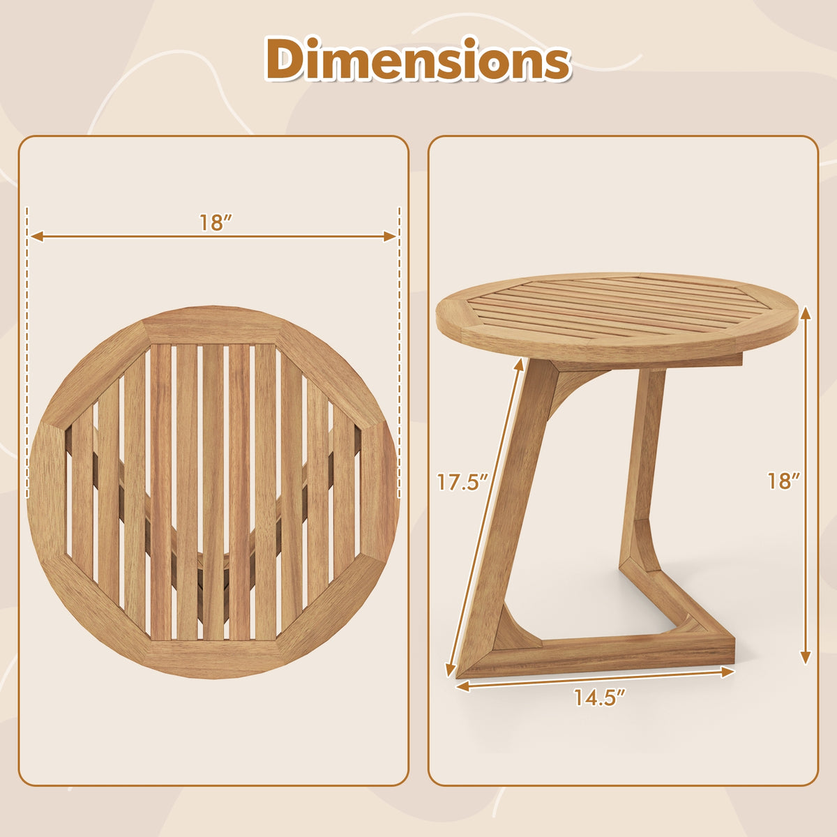 Teak Wood Side Table Round Sofa End Table with Slatted Tabletop-End & Side Tables-DECOROLALA
