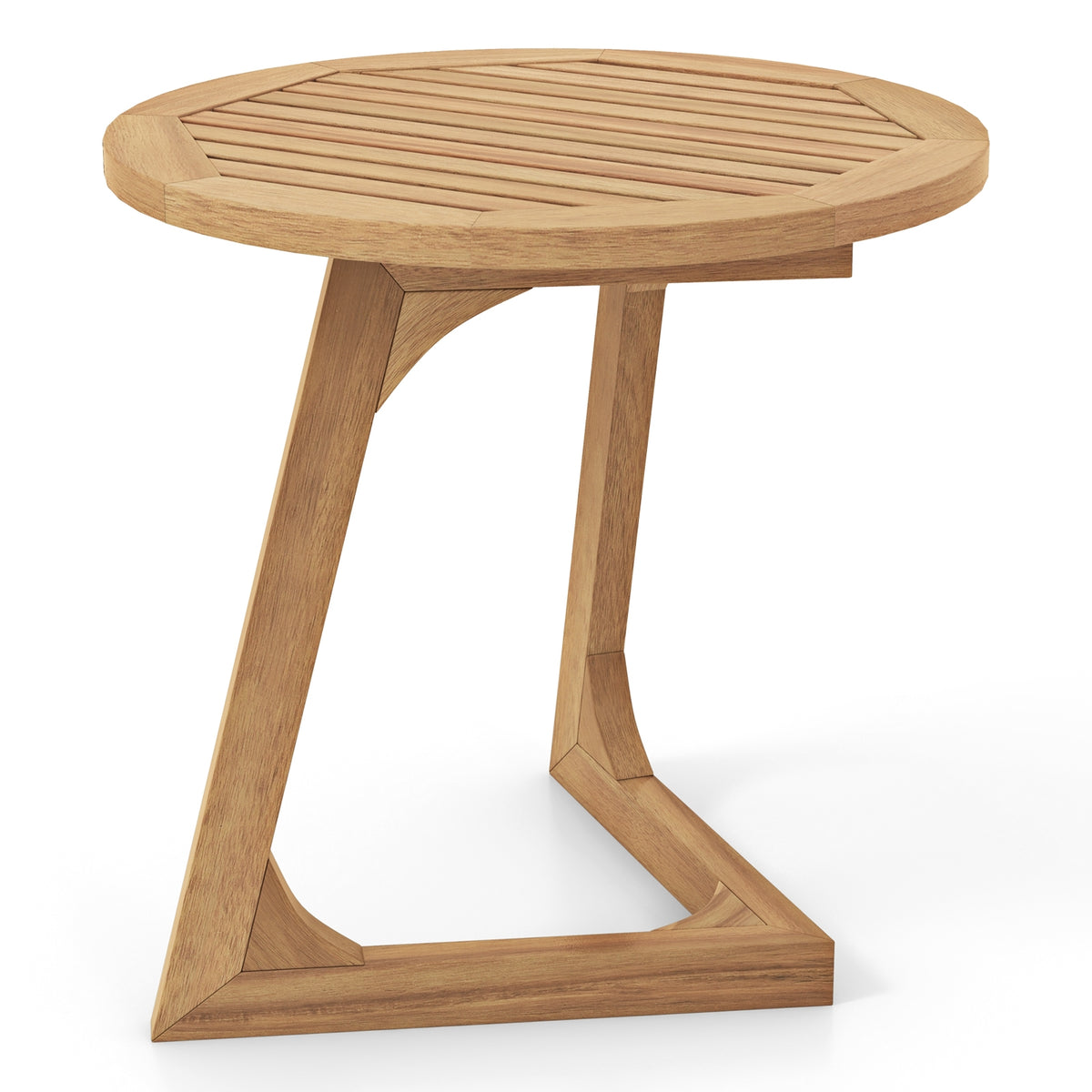 Teak Wood Side Table Round Sofa End Table with Slatted Tabletop-End & Side Tables-DECOROLALA