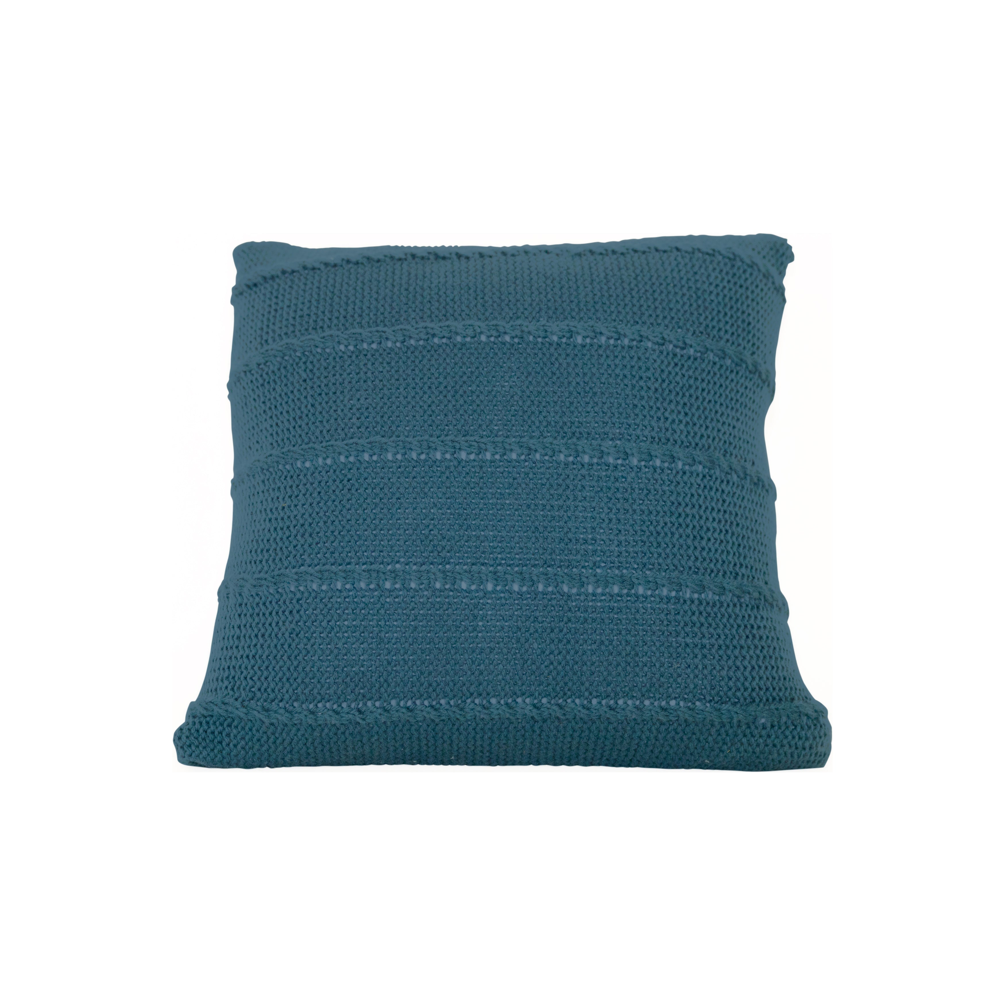 Teal Striped Knit Decorative Pillow 20" x 20"-Decorative Cushions-DECOROLALA
