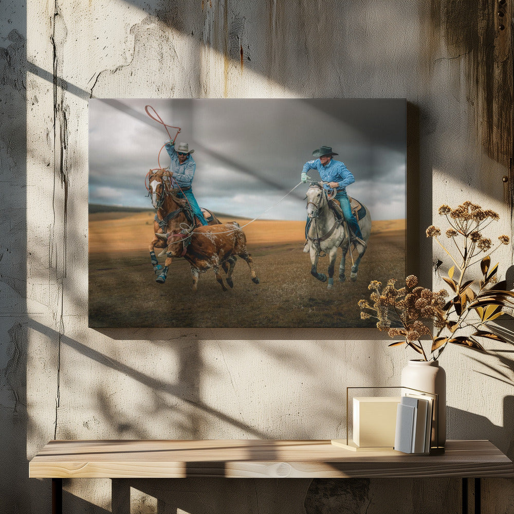 Team Roping Wall Art by Frank Ma-canvas-DECOROLALA