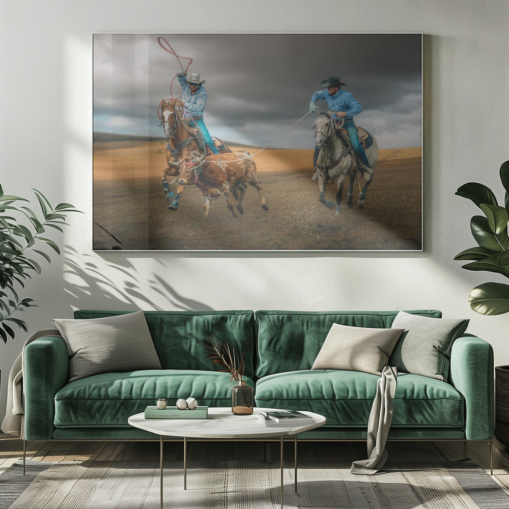 Team Roping Wall Art by Frank Ma-canvas-DECOROLALA