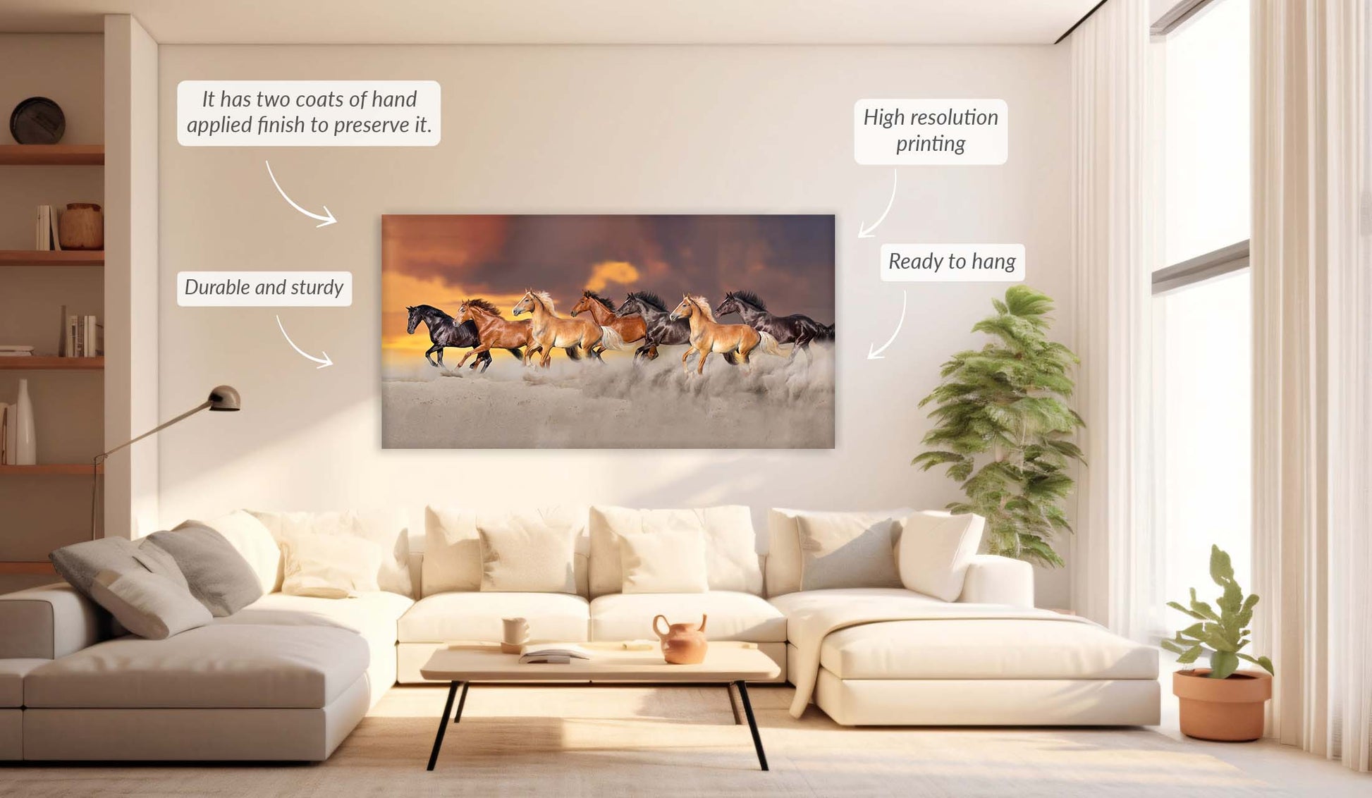 Team of 7 Horses- Wildlife Canvas Art - Gold varnish-Wall Art-DECOROLALA