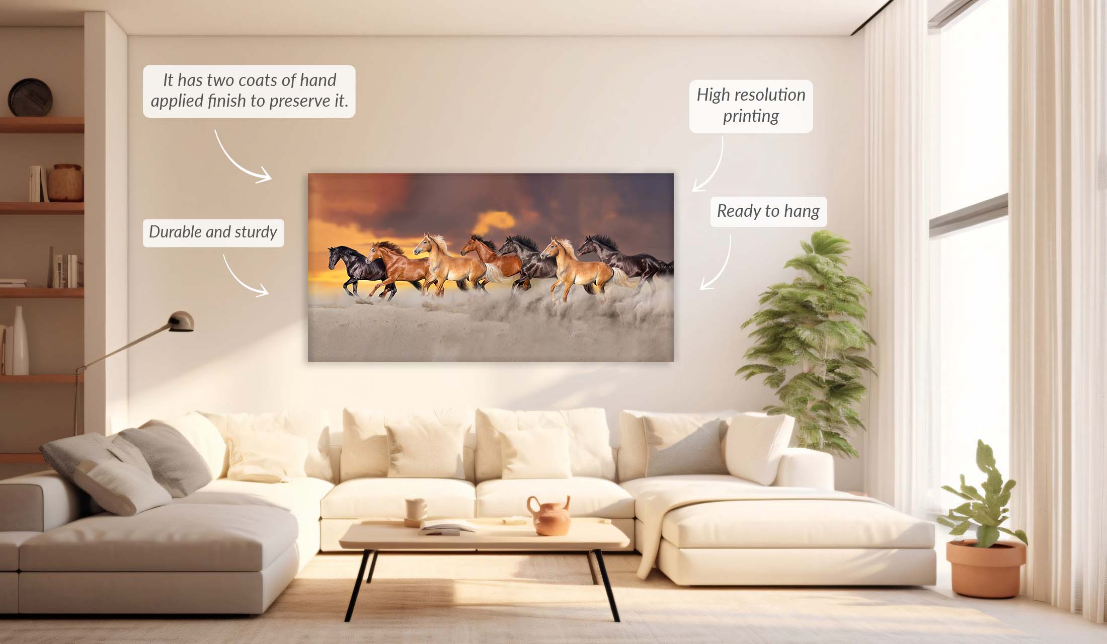 Team of 7 Horses- Wildlife Canvas Art - Gold varnish-Wall Art-DECOROLALA