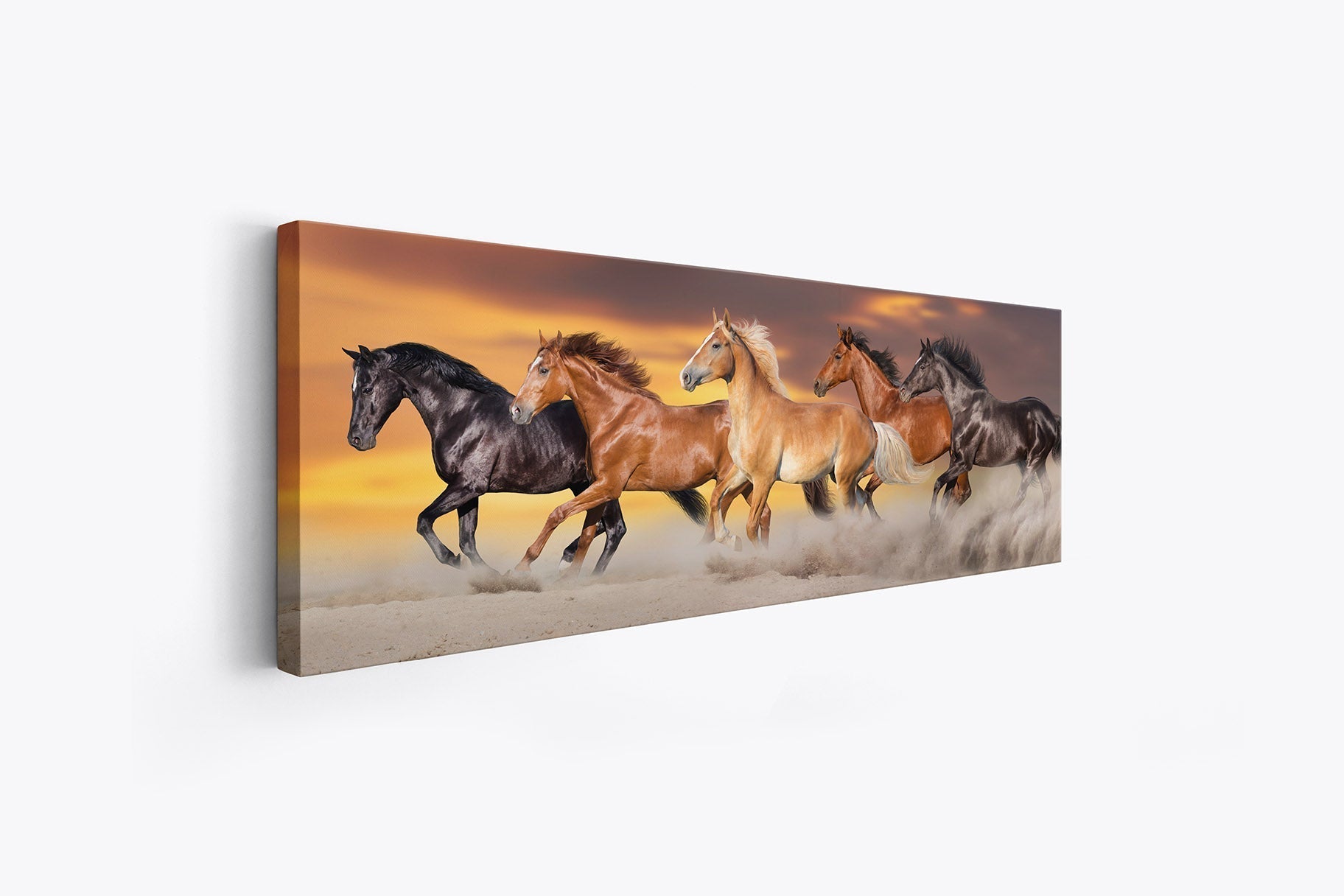 Team of Five Horses Wildlife Canvas Art 72x24-Wall Art-DECOROLALA