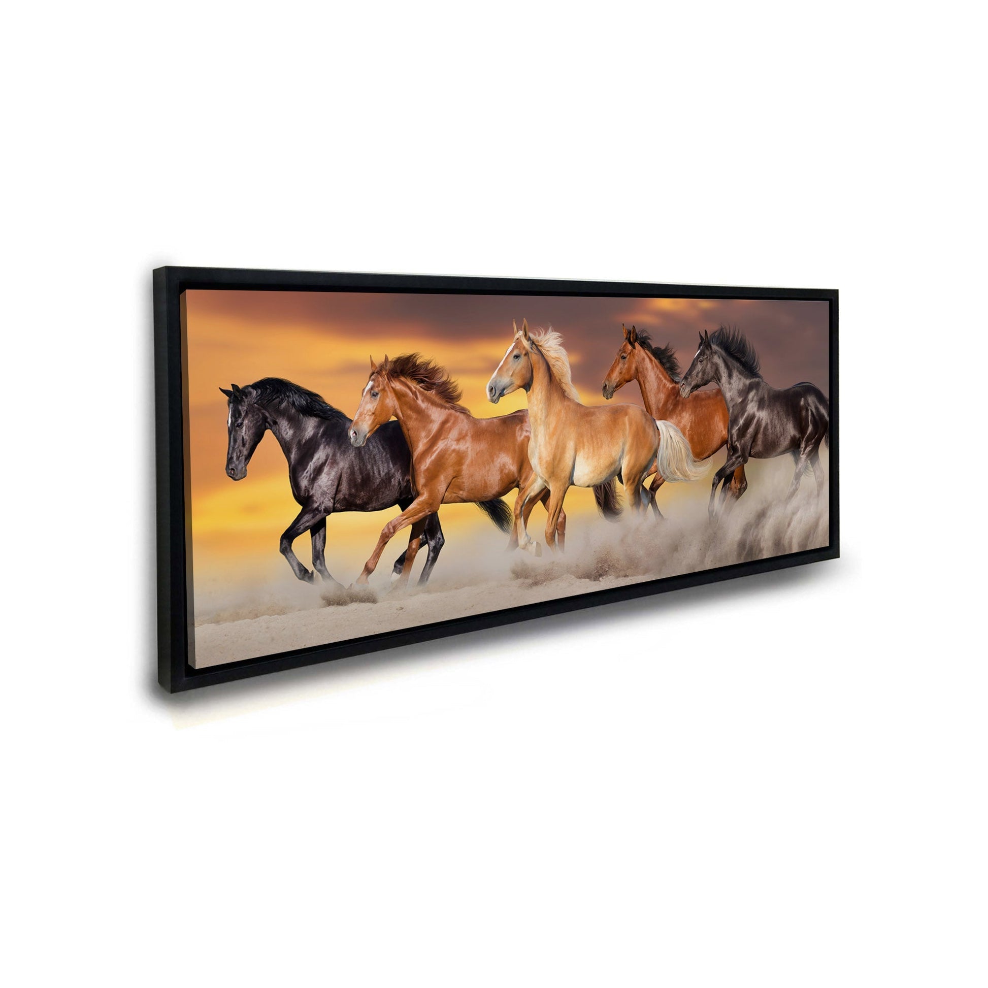 Team of Five Horses- Wildlife Canvas Art - Gold varnish-Wall Art-DECOROLALA
