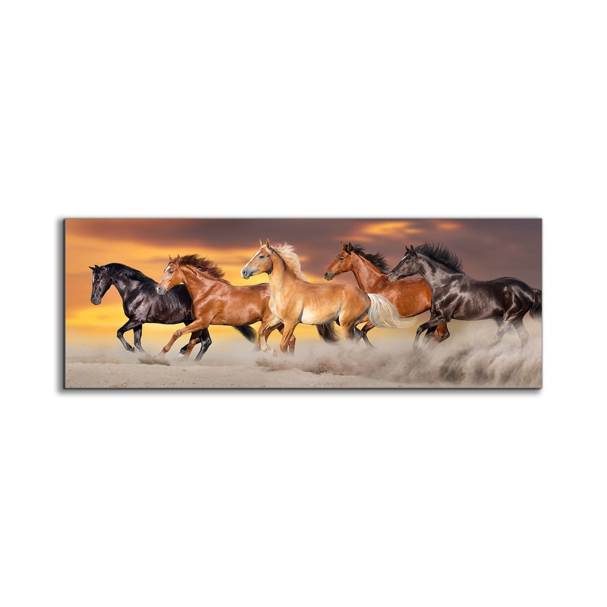 Team of Five Horses- Wildlife Canvas Art - Gold varnish-Wall Art-DECOROLALA