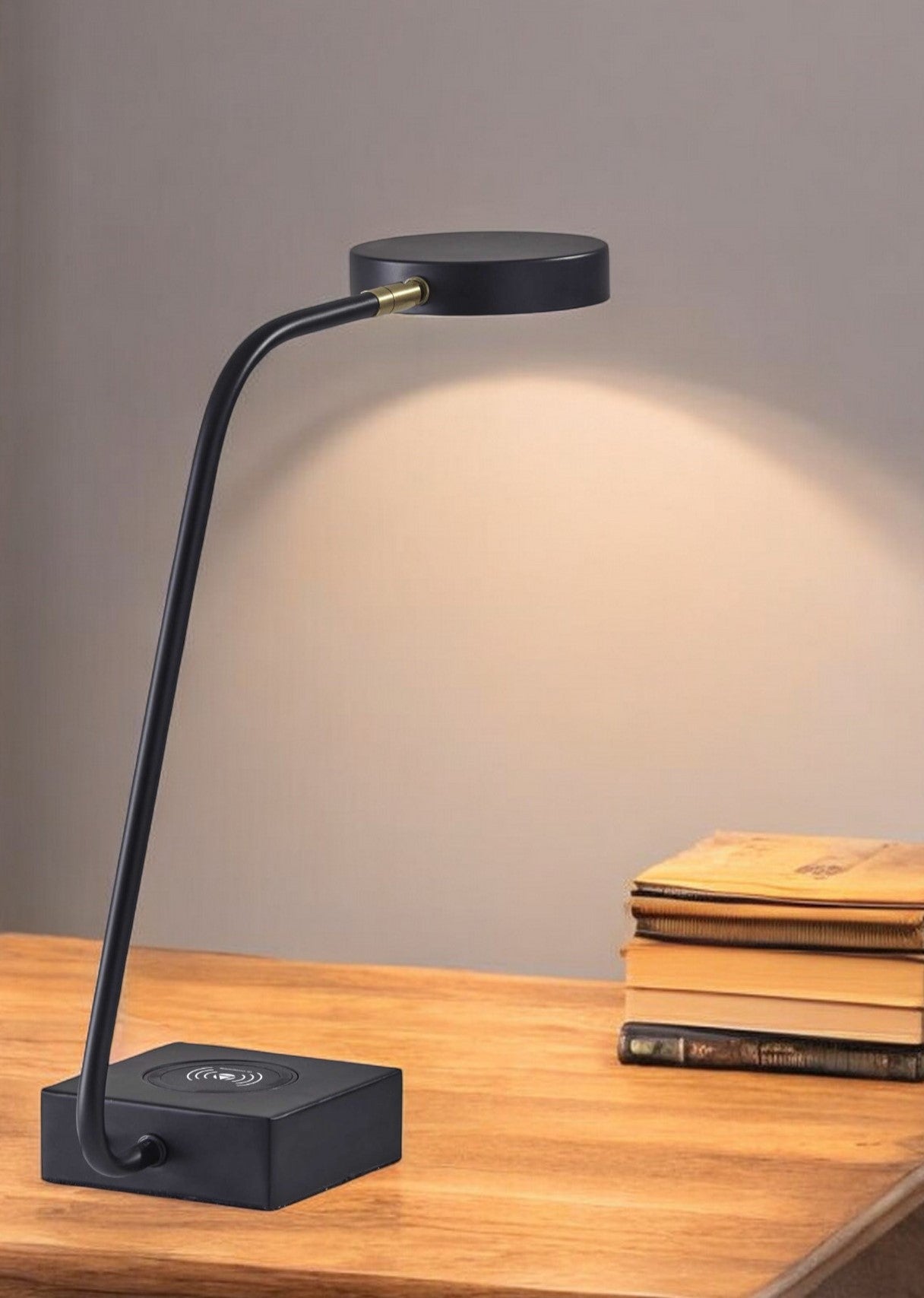Tech Enhanced Black Metal Disk Led Adjustable Desk Lamp-Table Lamps-DECOROLALA