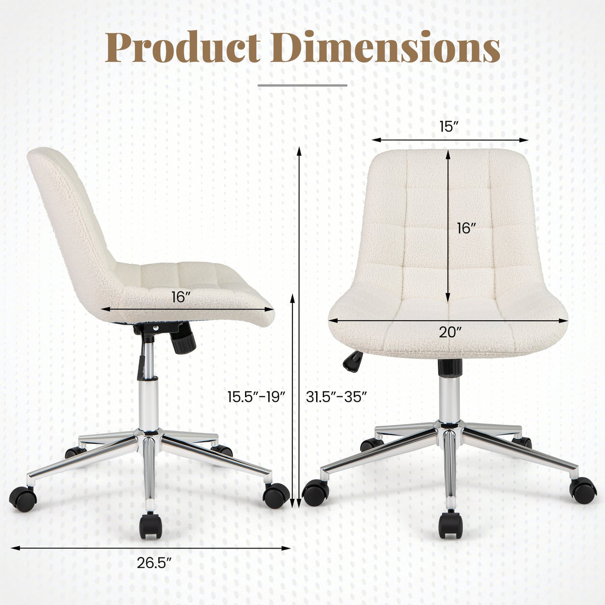Teddy Fleece Armless Office Chair Makeup Vanity Chair-White-Armless Office Chairs-DECOROLALA