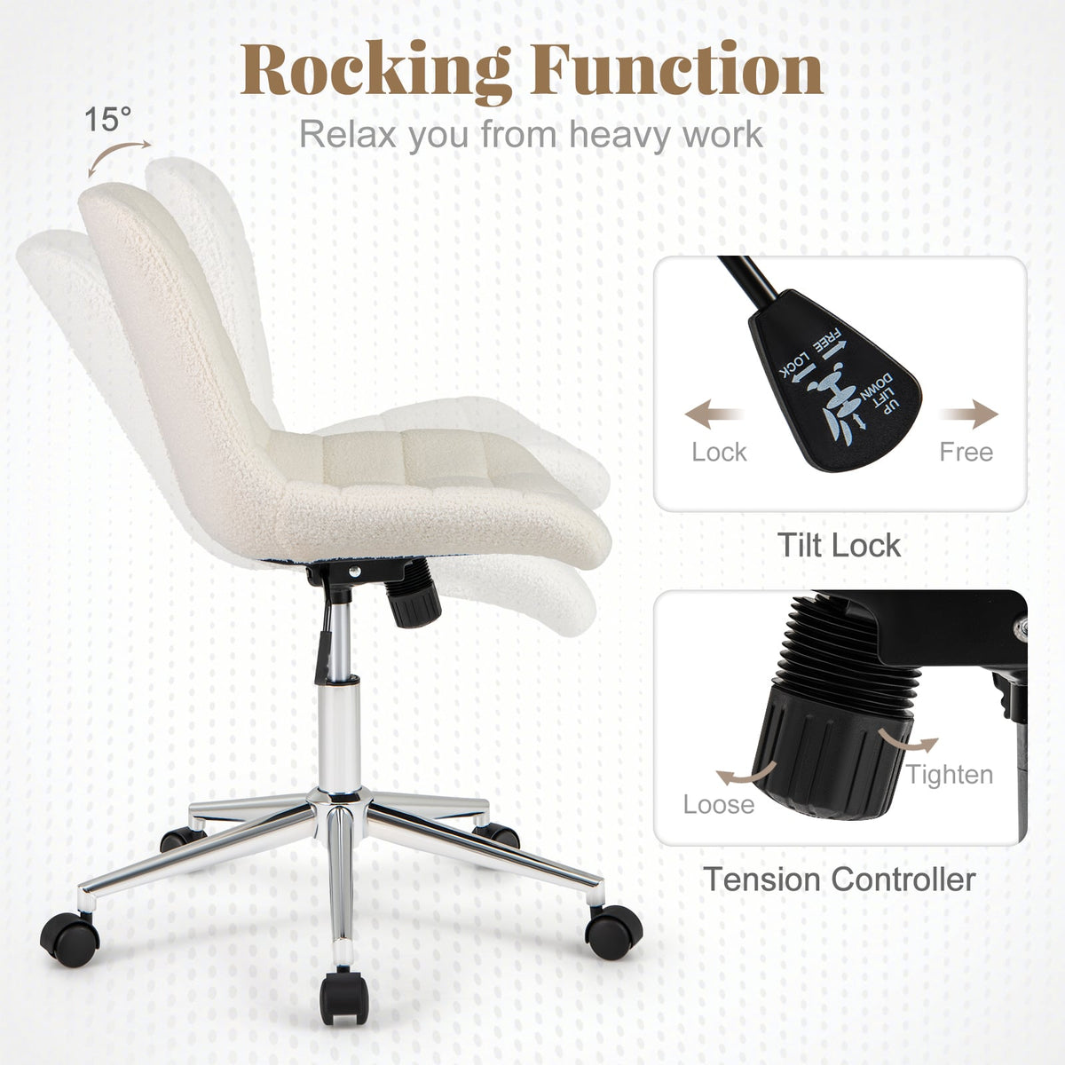 Teddy Fleece Armless Office Chair Makeup Vanity Chair-White-Armless Office Chairs-DECOROLALA