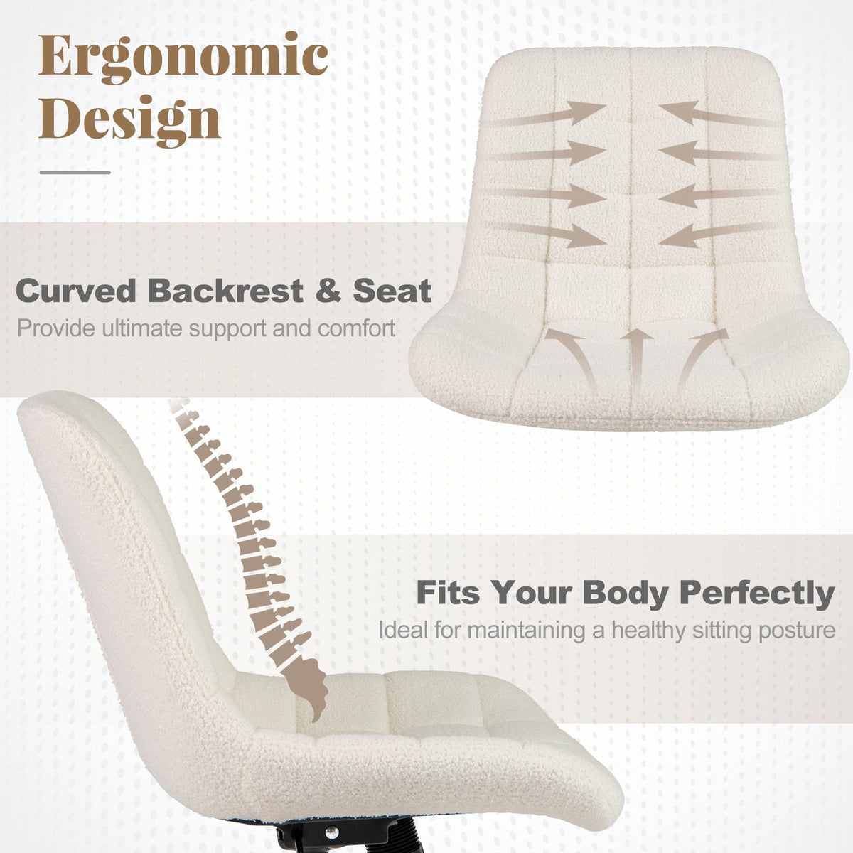 Teddy Fleece Armless Office Chair Makeup Vanity Chair-White-Armless Office Chairs-DECOROLALA