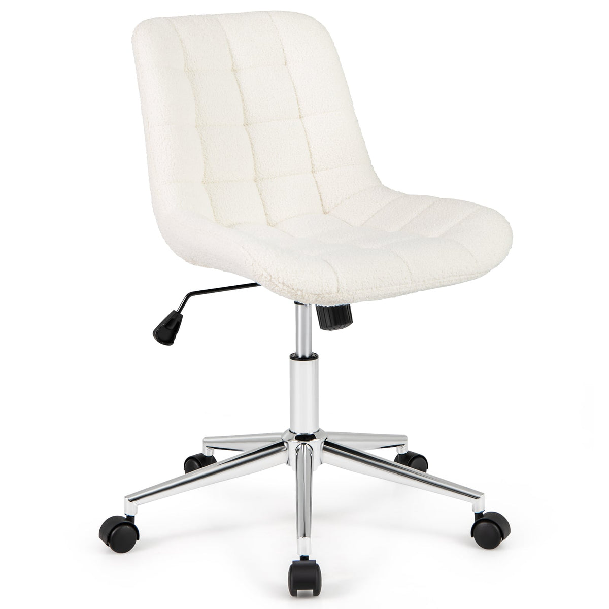 Teddy Fleece Armless Office Chair Makeup Vanity Chair-White-Armless Office Chairs-DECOROLALA