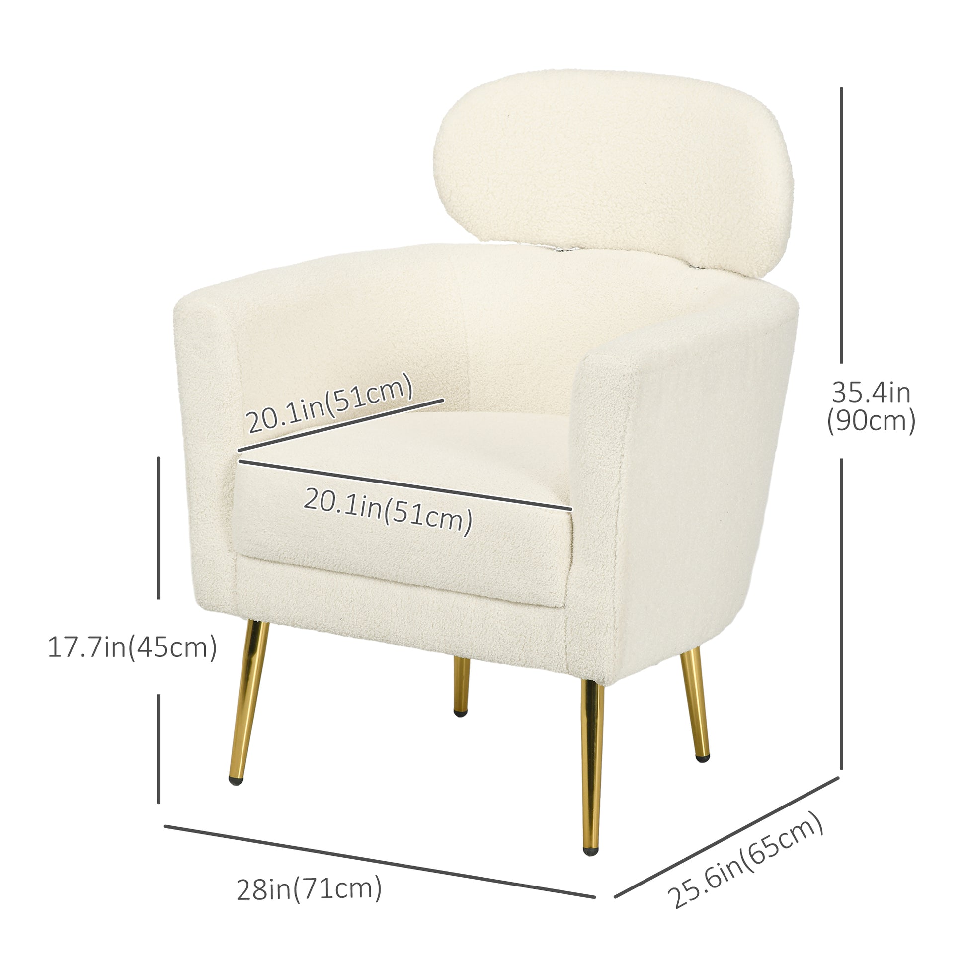 Teddy Fleece Barrel Accent Chair - Cream White & Gold-DECOROLALA