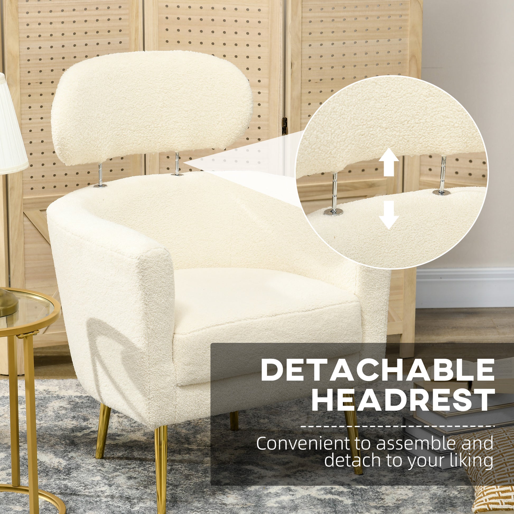 Teddy Fleece Barrel Accent Chair - Cream White & Gold-DECOROLALA
