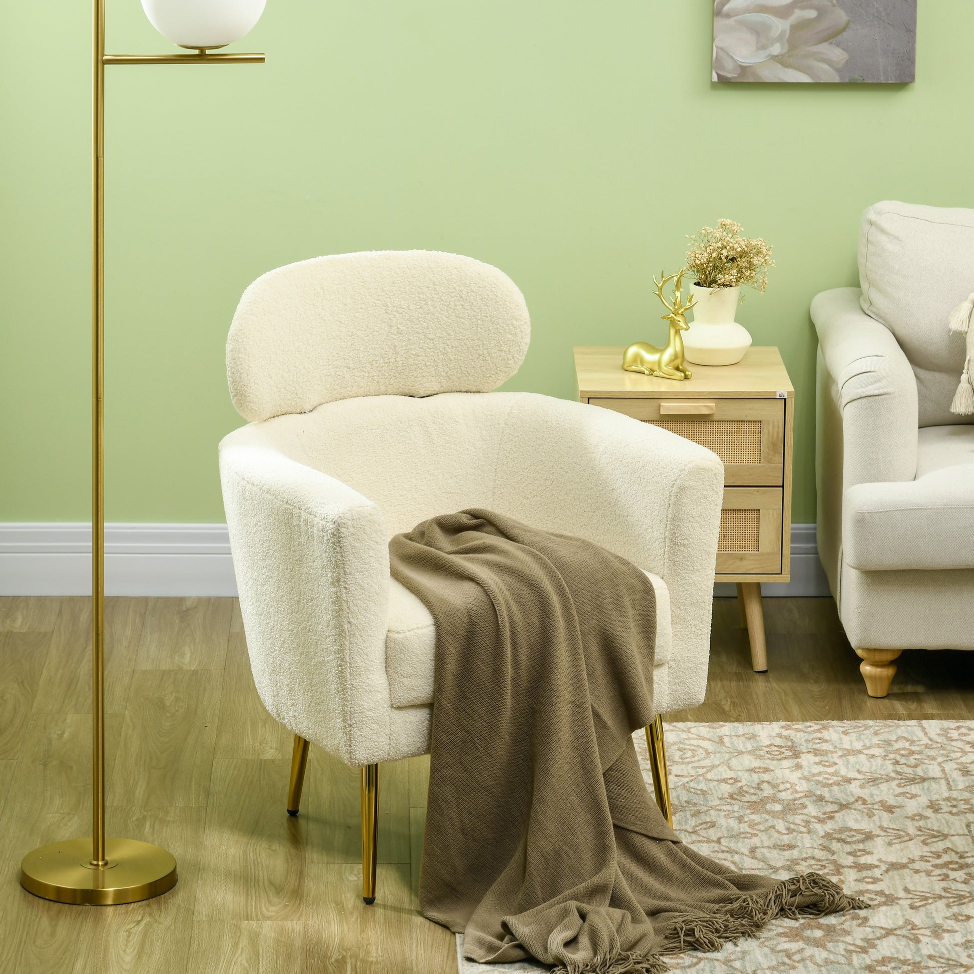 Teddy Fleece Barrel Accent Chair - Cream White & Gold-DECOROLALA
