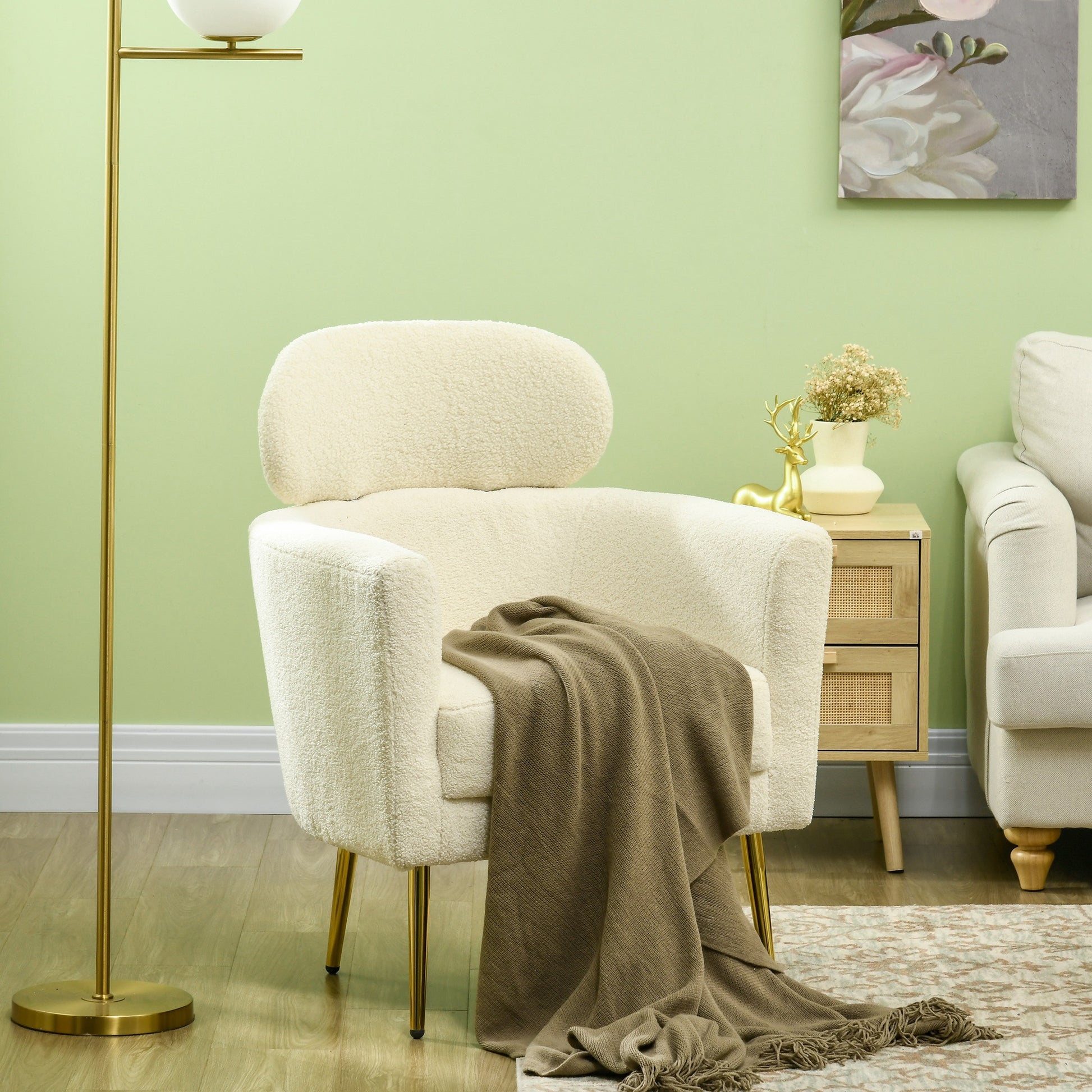 Teddy Fleece Barrel Accent Chair - Cream White & Gold-DECOROLALA