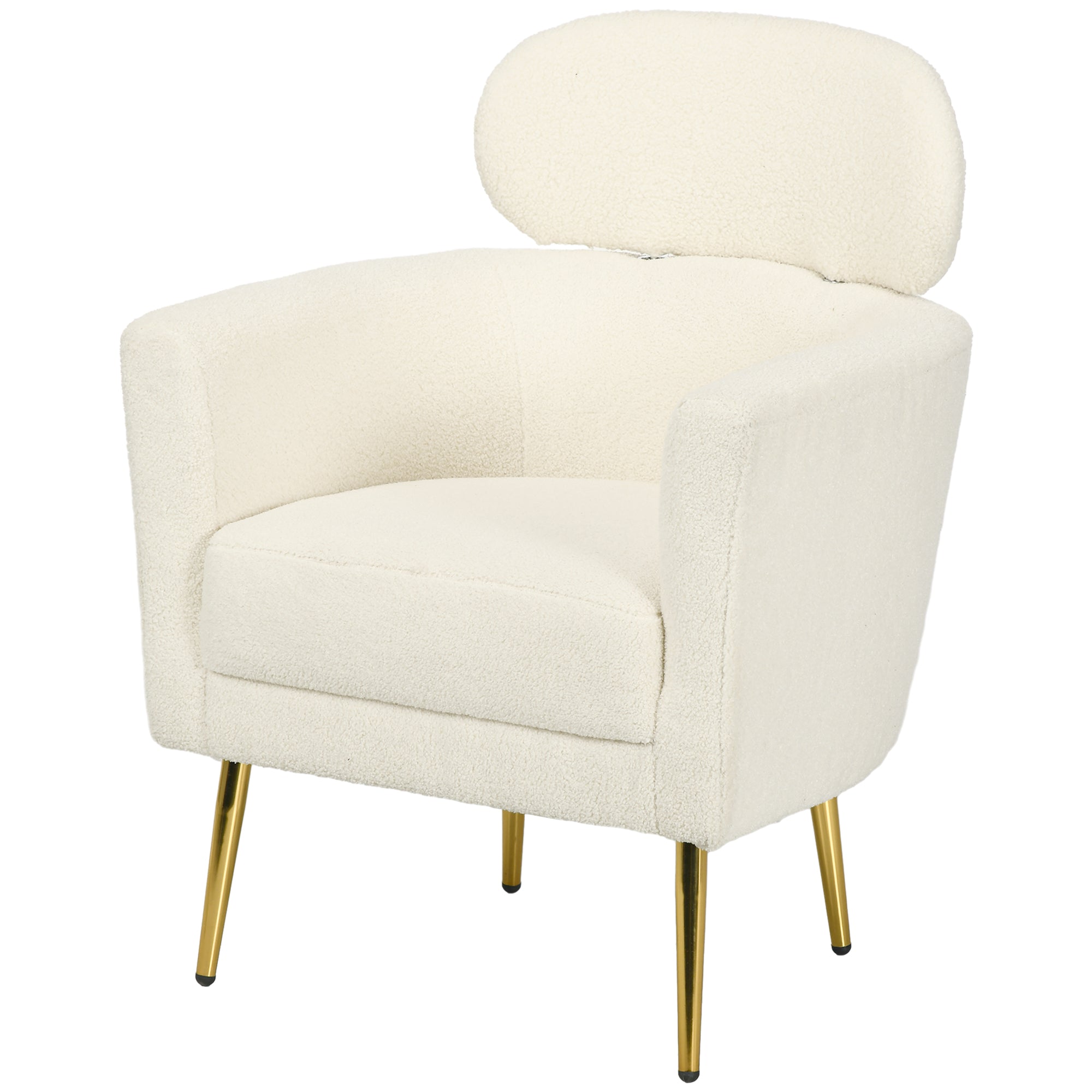 Teddy Fleece Barrel Accent Chair - Cream White & Gold-DECOROLALA