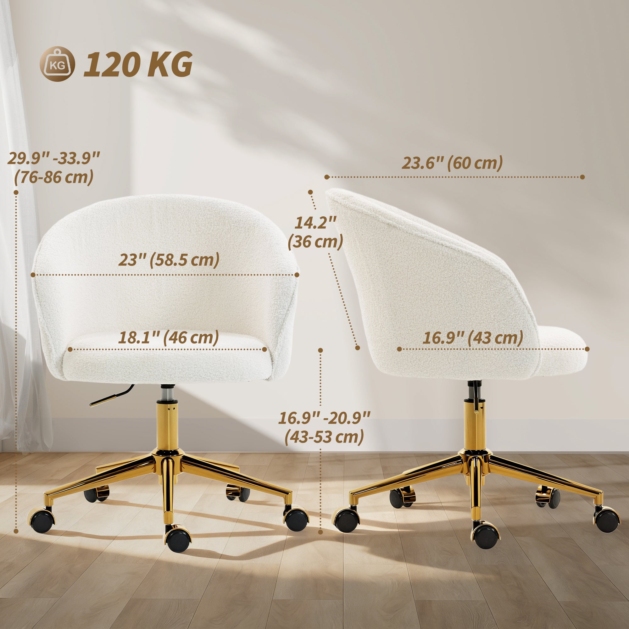 Teddy Fleece Office Chair - Cream White with Gold Base-Office Products > Office Furniture > Office Chairs > Task Chairs-DECOROLALA