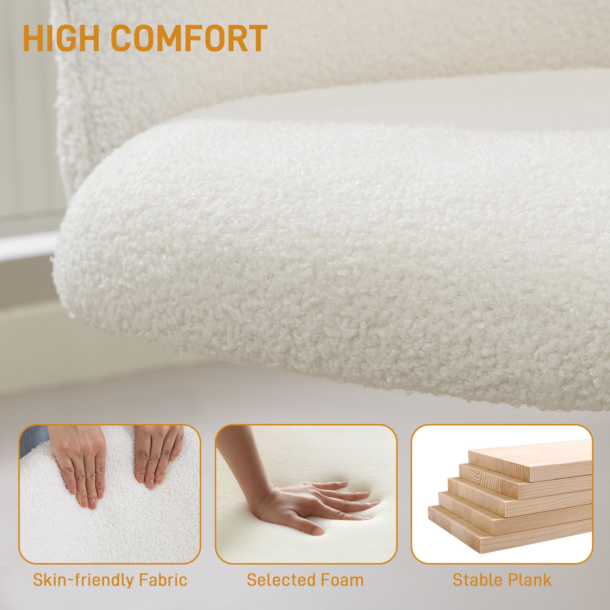 Teddy Fleece Office Chair - Cream White with Gold Base-Office Products > Office Furniture > Office Chairs > Task Chairs-DECOROLALA