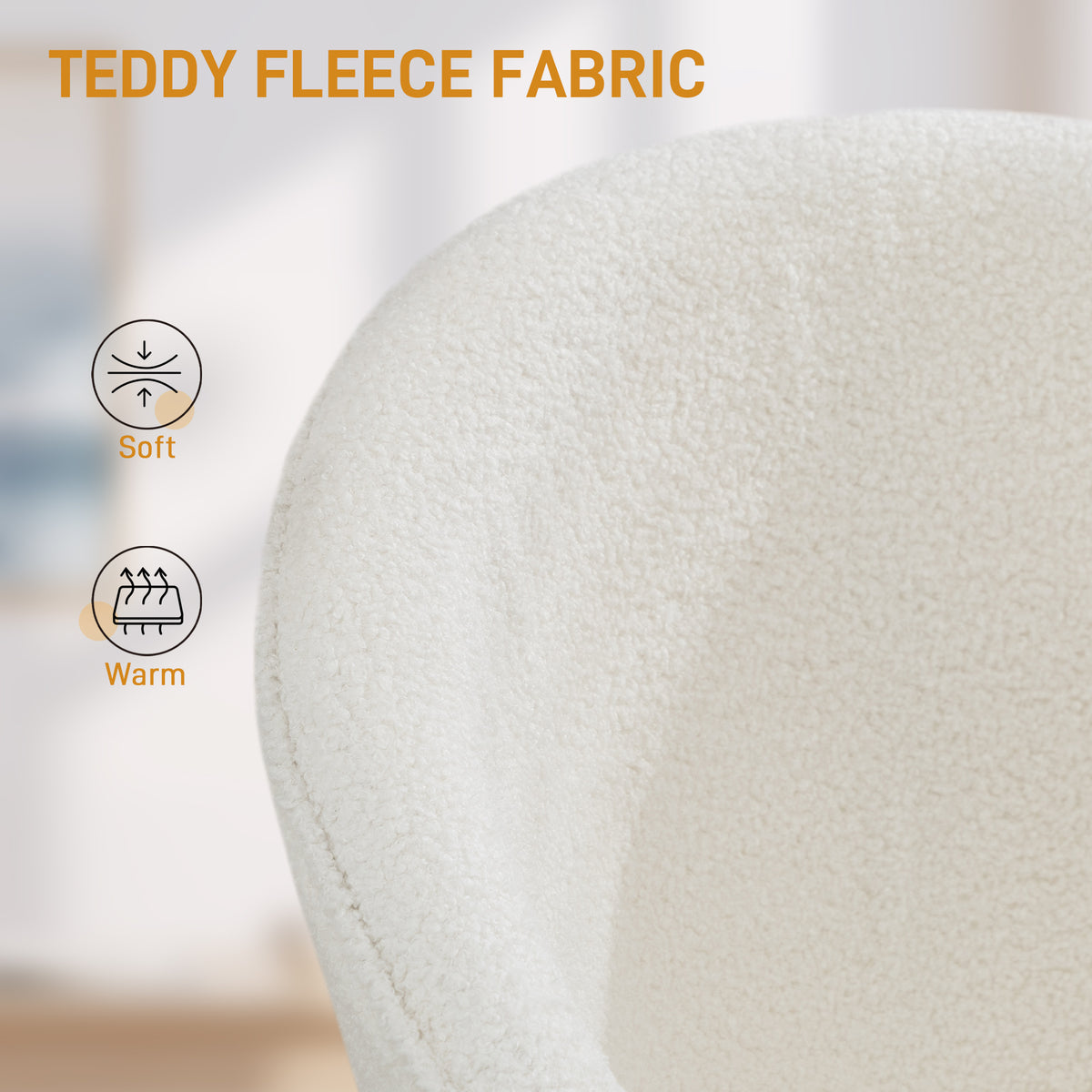 Teddy Fleece Office Chair - Cream White with Gold Base-Office Products > Office Furniture > Office Chairs > Task Chairs-DECOROLALA