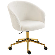Teddy Fleece Office Chair - Cream White with Gold Base-Office Products > Office Furniture > Office Chairs > Task Chairs-DECOROLALA