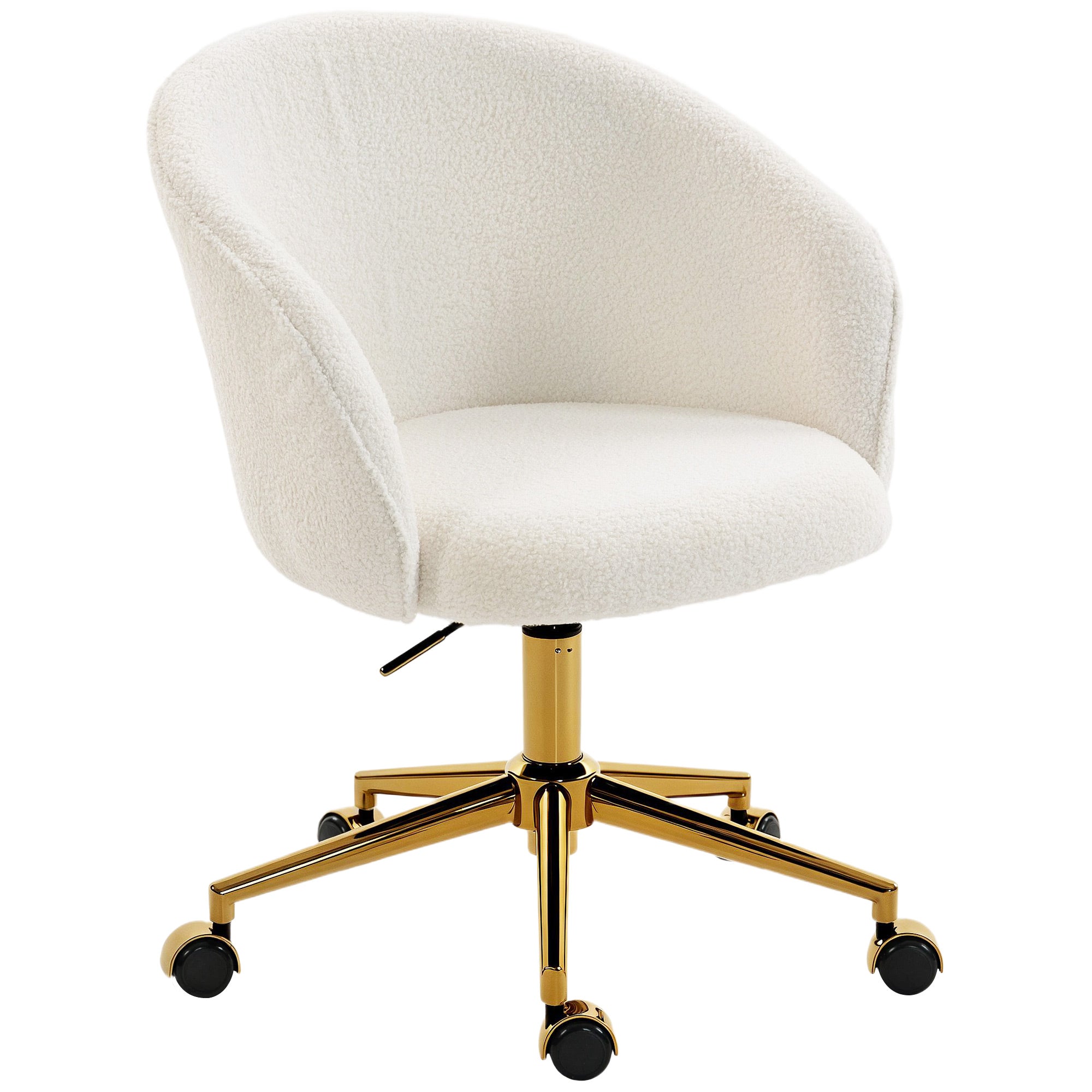 Teddy Fleece Office Chair - Cream White with Gold Base-Office Products > Office Furniture > Office Chairs > Task Chairs-DECOROLALA