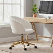 Teddy Fleece Office Chair - Cream White with Gold Base-Task Chairs-DECOROLALA