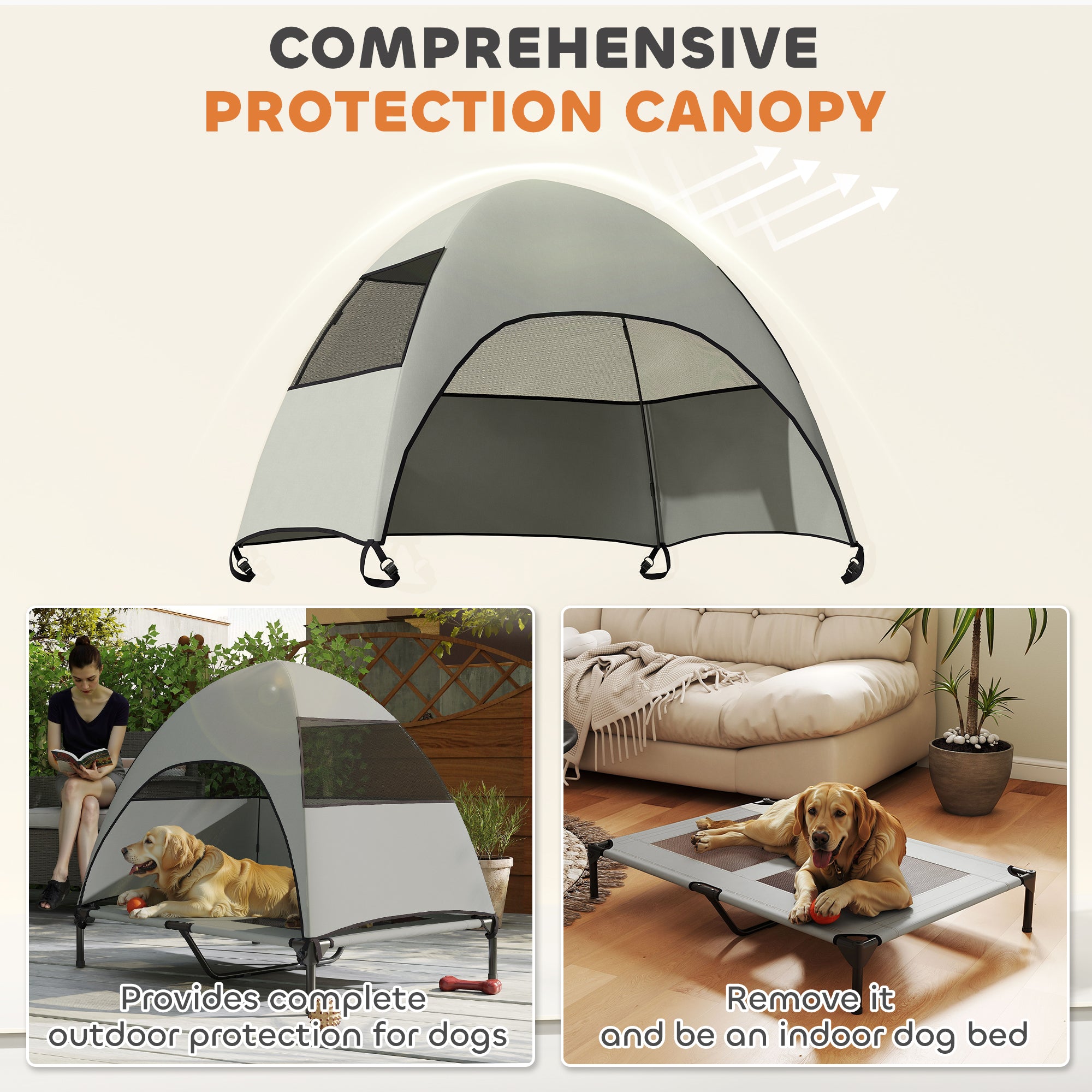 Elevated Dog Bed with Canopy Raised Dog Bed  Washable Mesh Steel Frame 41.7" x 29.9" x 39" Light Grey