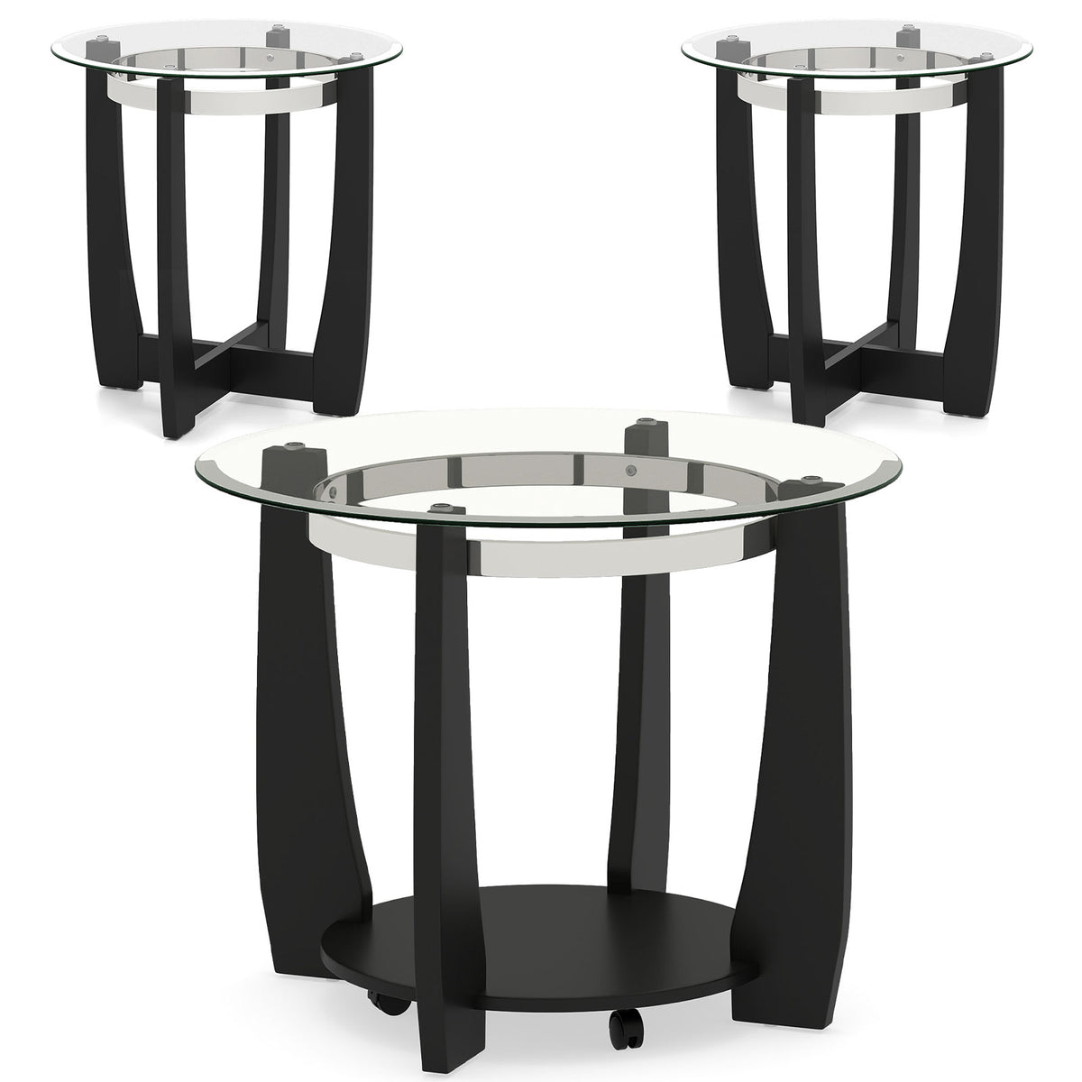 Tempered Glass Coffee Table Set of 3 for Living Room Bedroom-Black-Coffee Tables-DECOROLALA