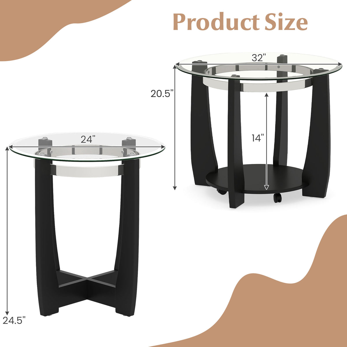 Tempered Glass Coffee Table Set of 3 for Living Room Bedroom-Black-Coffee Tables-DECOROLALA