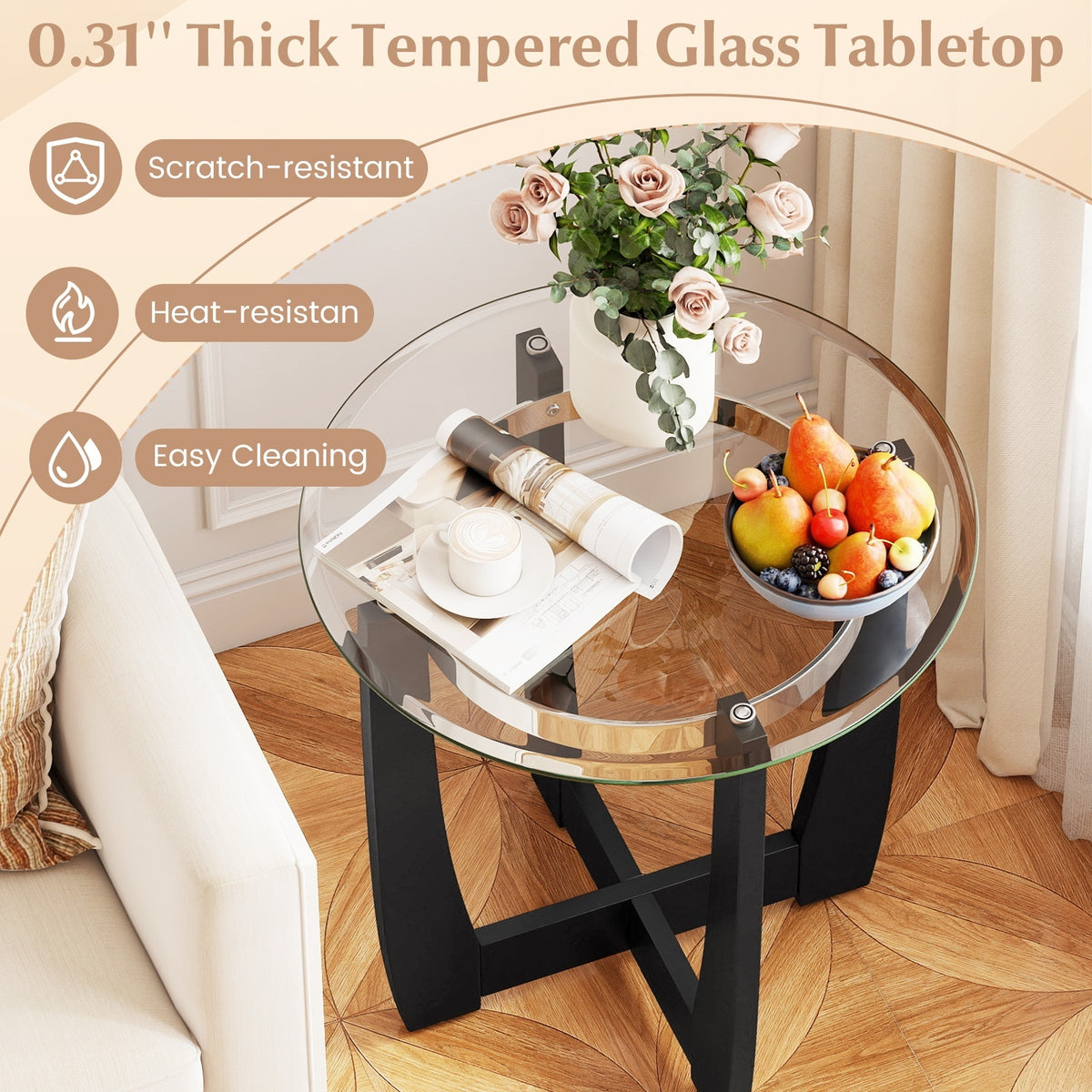Tempered Glass Coffee Table Set of 3 for Living Room Bedroom-Black-Coffee Tables-DECOROLALA