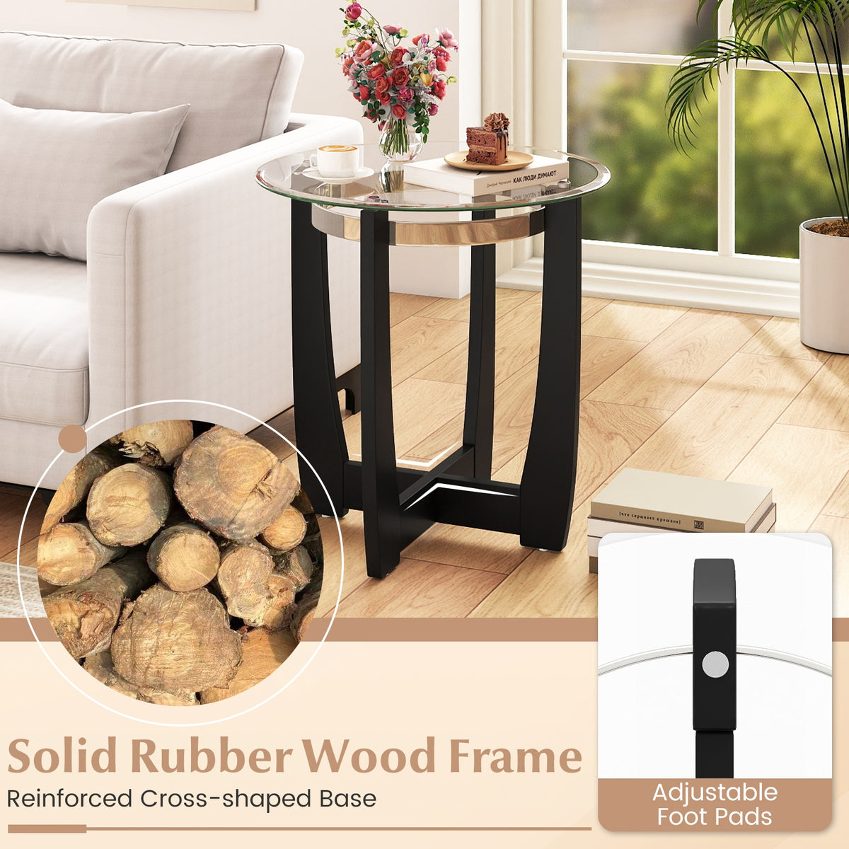 Tempered Glass Coffee Table Set of 3 for Living Room Bedroom-Black-Coffee Tables-DECOROLALA