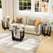 Tempered Glass Coffee Table Set of 3 for Living Room Bedroom-Black-Coffee Tables-DECOROLALA