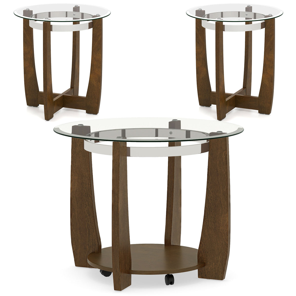 Tempered Glass Coffee Table Set of 3 for Living Room Bedroom-Walnut-Coffee Tables-DECOROLALA