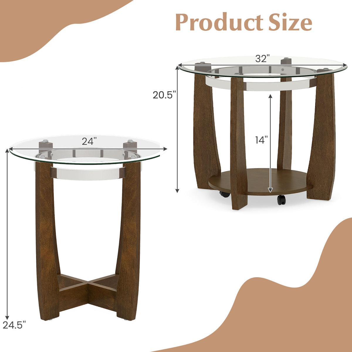 Tempered Glass Coffee Table Set of 3 for Living Room Bedroom-Walnut-Coffee Tables-DECOROLALA