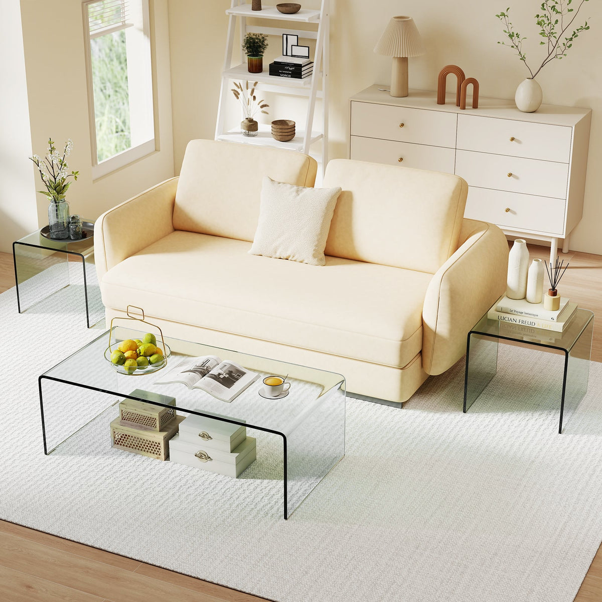 Tempered Glass Coffee Table Set of 3 with 1 Clear Coffee Table and 2 End Tables-Coffee Tables-DECOROLALA