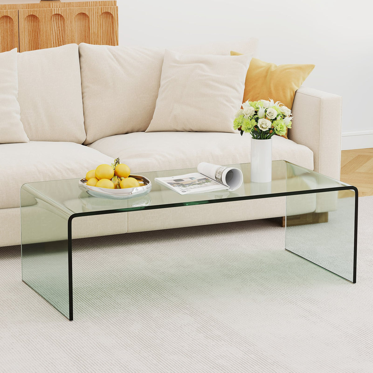 Tempered Glass Coffee Table Set of 3 with 1 Clear Coffee Table and 2 End Tables-Coffee Tables-DECOROLALA