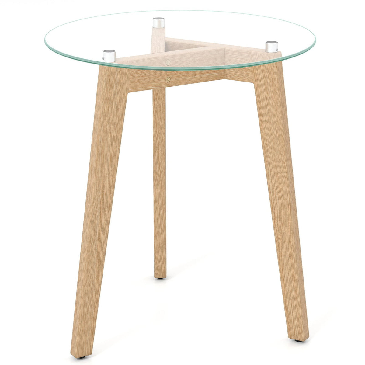 Tempered Glass End Table Round with Solid Rubber Wood Structure-1 Piece-End & Side Tables-DECOROLALA