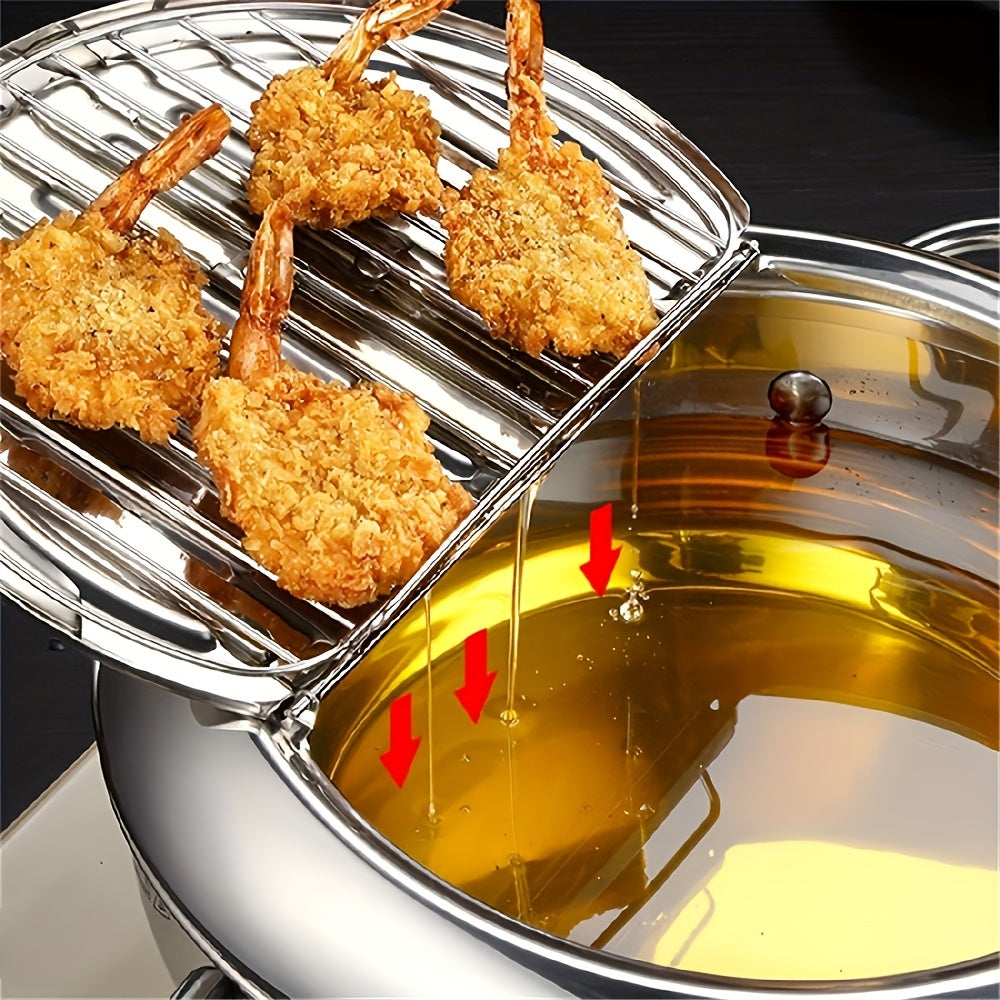 Tempura Stainless Steel Fryer Pot with Thermometer - 20cm Silver-Stock Pot-DECOROLALA