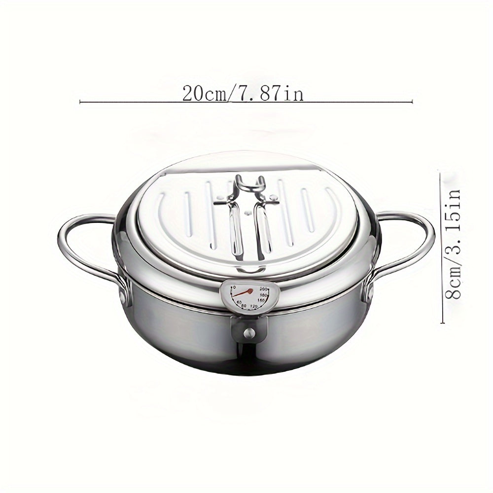 Tempura Stainless Steel Fryer Pot with Thermometer - 20cm Silver-Stock Pot-DECOROLALA