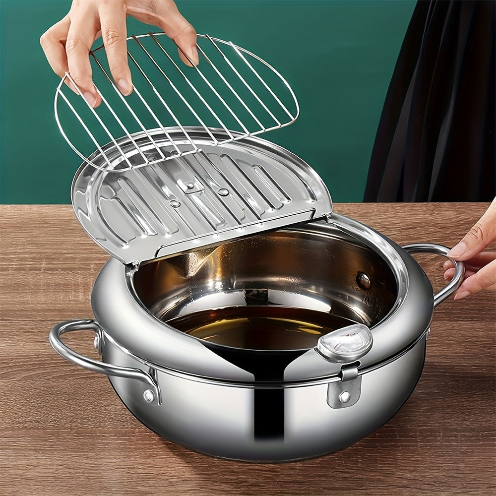 Tempura Stainless Steel Fryer Pot with Thermometer - 20cm Silver-Stock Pot-DECOROLALA