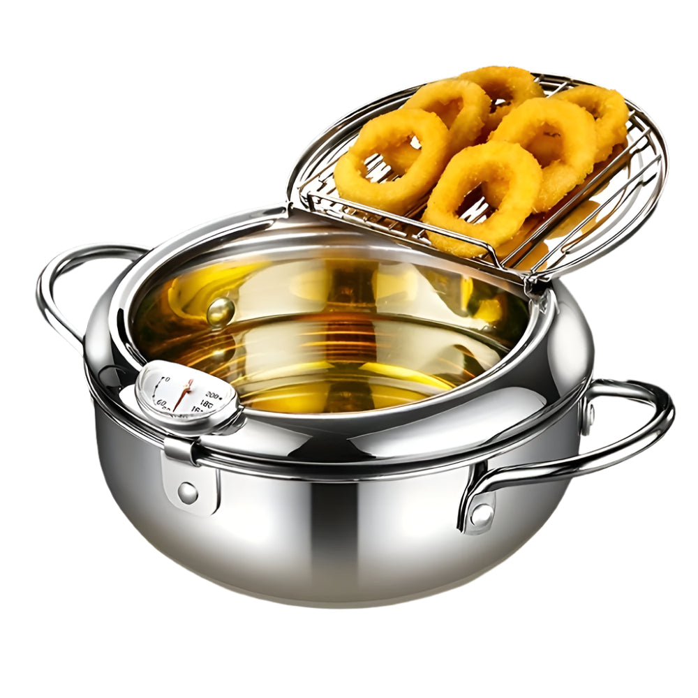 Tempura Stainless Steel Fryer Pot with Thermometer - 20cm Silver-Stock Pot-DECOROLALA