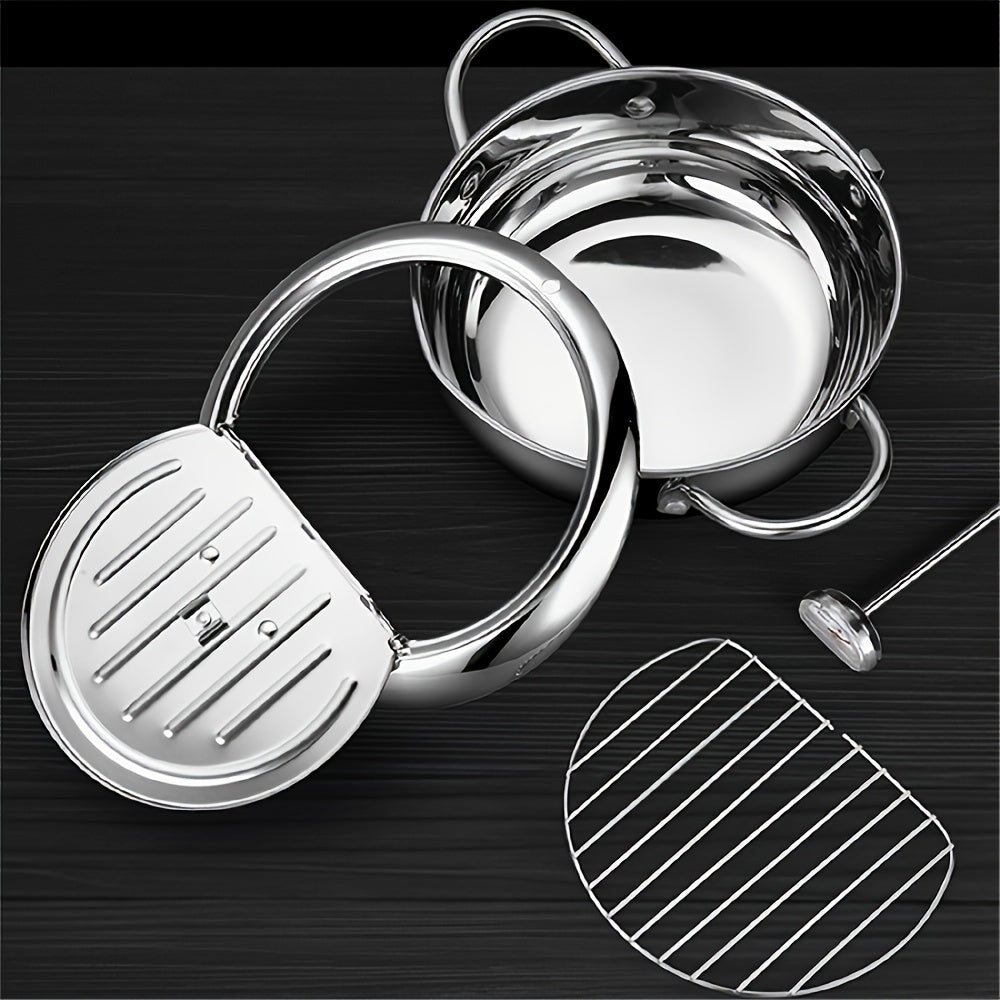 Tempura Stainless Steel Fryer Pot with Thermometer - 20cm Silver-Stock Pot-DECOROLALA