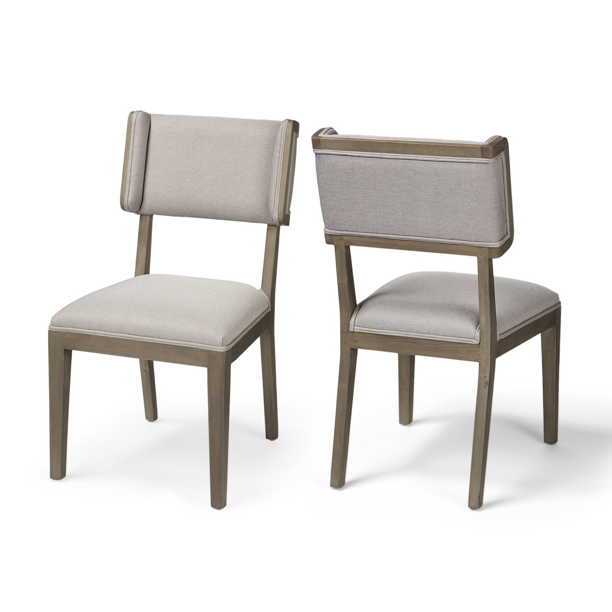 Tenton Open Back Dining Side Chair | Grey Fabric w/ Brown Wood-Dining Chairs-DECOROLALA